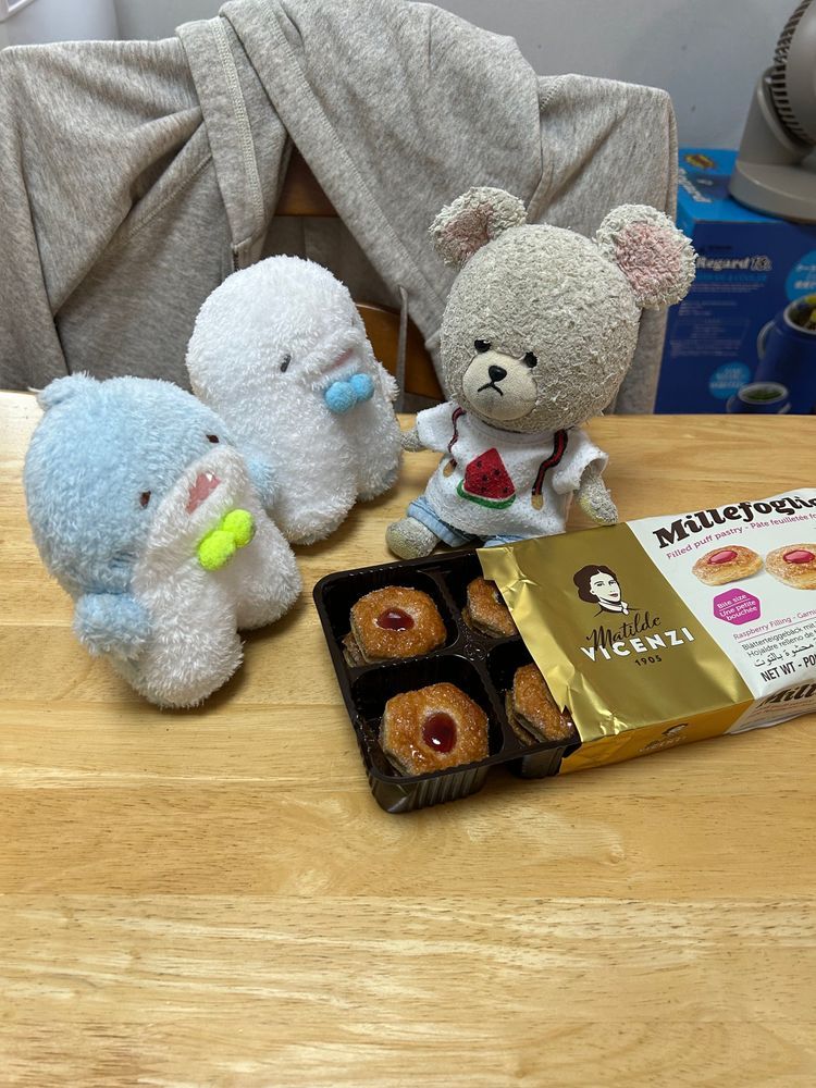 そららたんと、るかたんとお家で宝探し👀
美味しそうなお菓子発見👀‼️
ラズベリーとチョコの2種類…
ふたりの希望でラズベリーに✨
開けてみると〜美味しそう🤤
ぴーしゃんはコーヒーと一緒に☕️
最高だ✌️🐻‍❄️