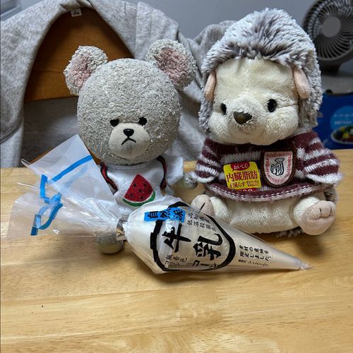 はりーちゃんと、これ食べるよ〜
プラスチックのカチカチするのに入ってるの❗️マイクみたいだ🎤ってお家の人がぴーしゃんとはりーちゃんに食べたいですかぁ〜？ってインタビューごっこ💦
とけちゃうでしょ‼️
はりーちゃんからどうぞ🦔
ぴーしゃんもあむ❗️あむあむあむ🐻‍❄️
さっぱり味が懐かしい系アイスだ✨