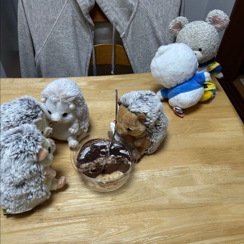 ヨシヨシしてるうちに泣き止んできたぺくちゃん🥲
ぴーしゃんは気が気じゃないよ？
もうすぐぴーしゃんなんだけど、残ってるかな？💦
👀✨
わぁ❣️
ぺくちゃんとぴーしゃんの分が残ってる✨
ちくまろうにぼんが上手に分けっこして残しておいてくれたんだね😍

３枚目…
買い物片付け中何か始めるぺくちゃん…👀❓山芋の間でなにしてるんだろ…
何してるの？
👀‼️
お家の人に抱っこされてるつもりだって…
あ〜あ、お家の人ショック受けてるよ🫨
まあ、ぴーしゃんもそんな風に見えるけどね👀💦