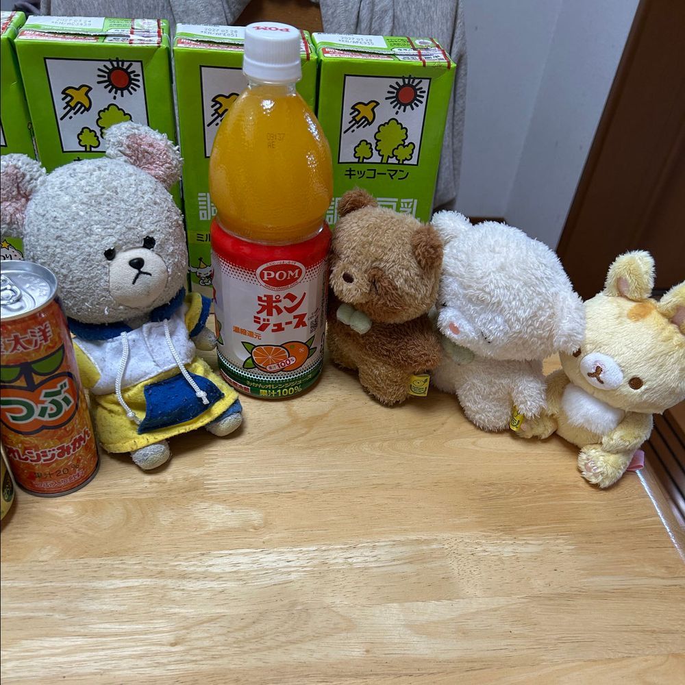 ぴーしゃんがお飲み物をたくさん買ってきました。
ポンジュース🍊👀‼️
この子はぽんたん、たぬきです。
ぽんたんの仲間のうさまるたん、うさぎです。たっとんのつもりで暮らしていますが、たっとんじゃありません。
でも問題ありません。
ポンと名前が書いてあるので、ぽんたんのです。
ぴーしゃんに言ったら、くると思って買ってきたよと言われました。お名前書いてあるの、なんだか知ってるみたいです。
よし❗️運ぼう✨
そいや〜❗️そいや〜‼️