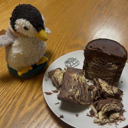 プリングルズチョコを作ったペン！切る時にバラバラになっちゃったけど、味は変わらないペン😚😚