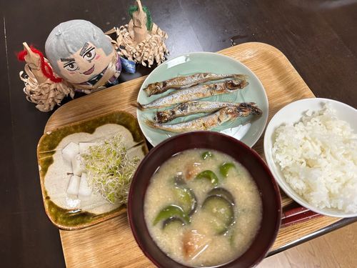 質素な晩ごはん　あめだからかいものいきたくないって
