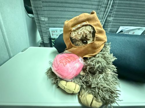 よるの　しんかんせんで　おまんじゅうを　もぐもぐ。
あさ　かってたのを　とっといたまま　すっかり　わすれてたんだ。
まちに　いくのは　たのしいけど　こんどは　もりとか　いきたいなぁ。