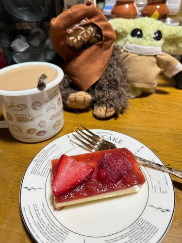 けーき　は　こんど　たべにいくけど
おたんじょうび　なのに　でざーと　ないのは　ちょっと　さびしいよね。
つめたくて　すっぱくて　あまーい　おいしい　でざーと　たべたよ。