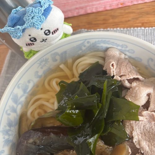 今日のお昼は〜
巨・うどん(2人前)❕🍆の煮浸しがうまッッ