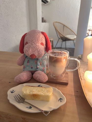 ぴぴです❨･¨  ა♥すてきなかふぇにいってきました𓈒𓏸˖*𓐍かふぇらてとちーずけーき！ちーずけーきにはおしおのつぶがはいっていてそれがきいていておいしいってかあしゃんがいってたよ☆