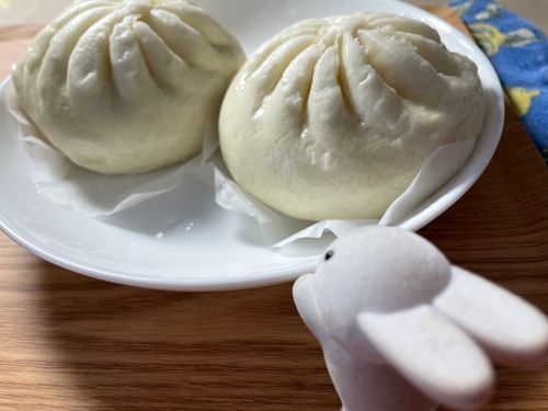 お出かけするので朝から肉まんを食べました！しろくてかわいいねー。