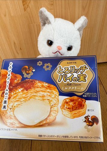 やっほー！ボクつくねだよ！
今日のおやつはコレ！
いつものパイの実じゃないよ
チョコの代わりにミルククリームが入ってるんだ！
パク…チョコも美味しいけど
コレも美味しい😋
ボクはどっちも好きだな♪