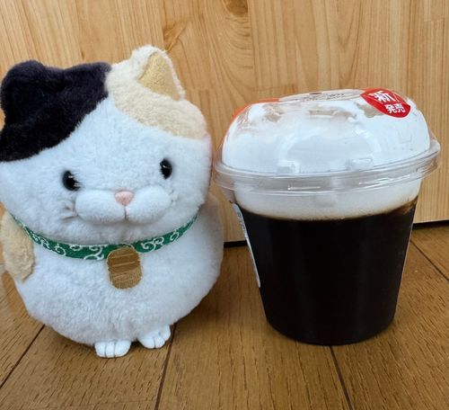 今日のおやつはコレにゃ！
デカいコーヒーゼリーニャ…
これは一度に食べ切れないニャ
ボクの身長と同じくらいの大きさニャ

ところで主　なんでクリームぐしゃぐしゃニャの？
え？袋の中でゼリーの重みで横倒しにニャっちゃったの？