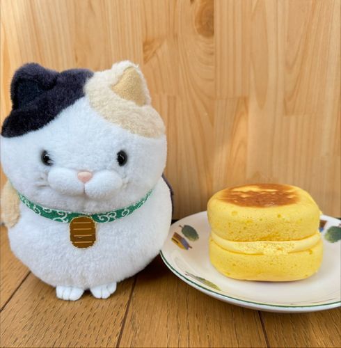 今日のおやつはコレ！
厚焼きスフレにゃ！
本当に分厚いニャ…これは食べ応えあるニャ♪
中には卵黄入りのカスタードホイップがあって濃厚にゃん🩷