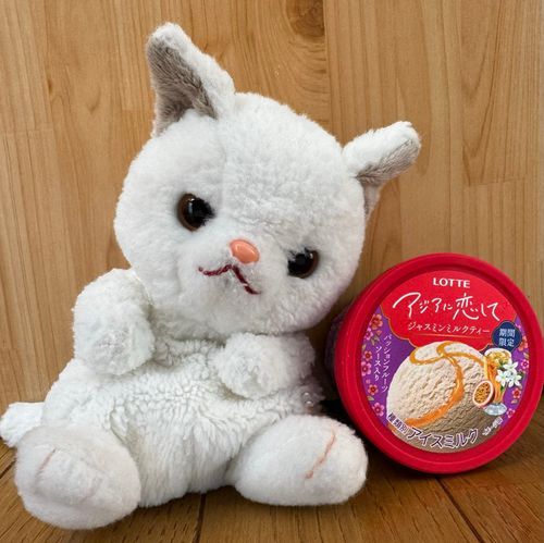 やっほー！つくねだよ！
今日のおやつはコレ！
アジアに恋して　ジャスミンミルクティー♪
普通のアイスよりもさっぱりしてるけど
パッションフルーツソースが入ってて
ちょうど良い甘さだったよ♪
美味しくて僕はこのアイスクリームに恋しちゃった🩷