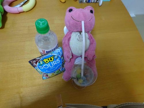今日のおやつはサイダーにグミを入れて飲んだよ〜
とっても美味しかった！
