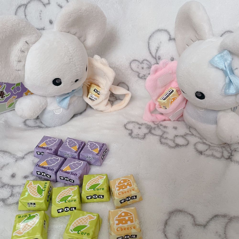 👱‍♀️北海道チロルチョコ見つけたよー！

🐭チーズ…！
🐭トレーナーに内緒！いまのうち！🎒

👱‍♀️あれ…？チーズだけ少なくない？
🐭ほんとだね？！
🐭なんでだろ？！


