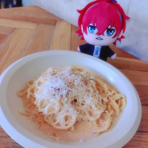 明太子クリームカルボナーラ！
生パスタがもちもちでおいしかったねえ。