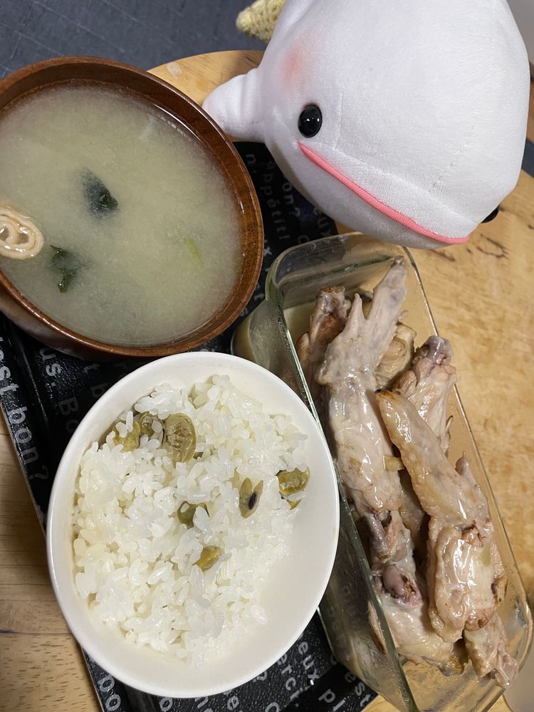 今日買ってきたお豆ごはんを作ったよ
途中でぼんじりが米泥棒してたけど…
べるさんはもちろんお肉の方がいいから、お豆ごはんゆのにあげるねー！って言ったら怒られたよ

