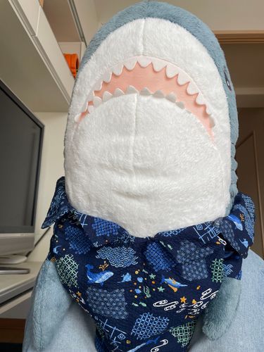 さめこだよ🦈
ゆのがアロハシャツ使ってるののお手伝いをさめこがんばったから、さめこの分も用意してもらったの!!!
さめことっても似合うと思うの!!かわいいの!!!!
べるさんとすいちゃんがぶーぶーいってるからゆのに「順番ね!」って怒られてたよ
あ、首のとこ寂しいからボタン付けようかなぁ