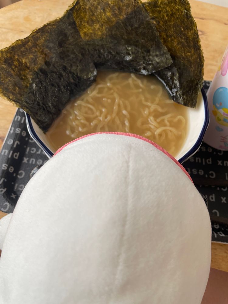 ゆのがね、ポイ活のアプリのくじ引き10回したらね、ラーメンが3個当たったの！
6食×3個！！
全部べるさん食べていいってことだよね！！！ゆの、あんまりラーメン食べないもんね！！
真剣に作り方べるさんみて覚えるの！で、トッピングのノリたくさんのっけめー、いただき…あれ？ゆの、どうしたの？？？？