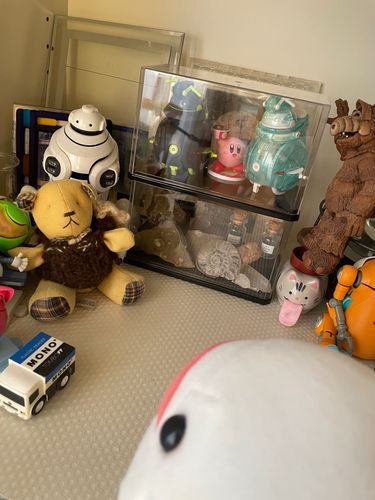 べるさんお留守番でぼんじりの面倒見てたらね、べてぃくんに呼ばれたの。
ロボさんたちとアルフくんと話し合って警備体勢の変更をしたんだってさ。
原因はぼんじりでね、ぼんじりがアンモナイトとかの化石がりがり削るってゆのが怒って、べてぃくん達も砂で汚れるからってケースに入れることになったんだって。
あとはぼんじり被害者の会のロボくんたちも入ることになったよ
すぐ床に落とされるもんね……
隣でハロくんたちも「ボールじゃないからそこに入りたい！」って言ってて、べるさん今度ケースをお買い物してくるの頼まれたの。
べるさんまたDAISO行かなきゃなの！
ゆのにおやつ代ももらわなきゃ！！！