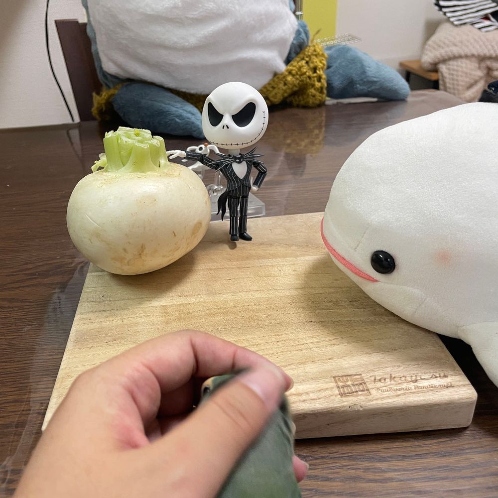 はっぴーはろうぃんなの!!!
べるさんち、ジャックさんとゼロちゃんにハロウィンの支度お手伝いしてもらおって話してたんだけど、ジャックさんが本番はカブ!って持ってきてくれたよ。
べるさんね、冷蔵庫にあっただけだと思うの…
ジャックさんが魔法をかけたカブがあっとゆう間にジャックオランタンになったよ。
ちなみにぼんじりはお菓子をあげてもイタズラするから、ゆのに捕まってたよ。ゼロくん、鼻かまれて泣いてたし…