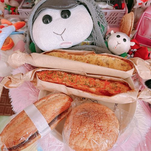 近所で有名なパン屋さんのなんだよぉ〜！モチは明太子フランスが特に美味しかったんだよぉ〜！モチ🍡
リアリィはね〜メロンパン〜♡今度はクリームパン食べたいな〜♡リアリィ🐶