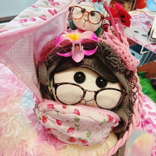 お姉ちゃんが買ったメイクポーチに入ってみたんだよぉ〜！モチ🍡
リアリィ🐶だけなら10人入れる大きさなの〜♡リアリィ🐶