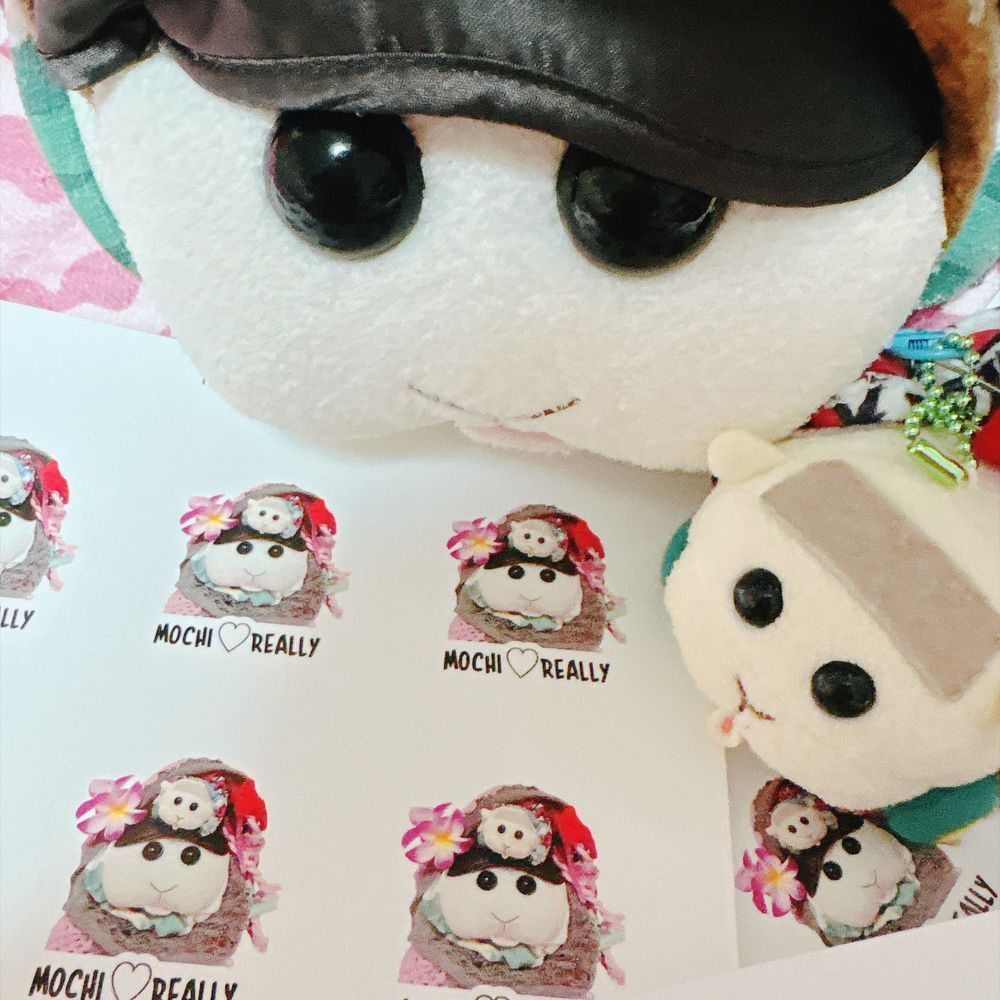 お姉ちゃんのエゴでモチリアシールを作ったんだってぇ〜！32個もモチリアなんだよぉ〜！お姉ちゃんはモチ🍡達の事好きすぎるんだよぉ〜！モチ🍡
サブスマホのケースにさっそく貼ってるの〜♡お姉ちゃんとモチリアは両想いなの〜♡リアリィ🐶

