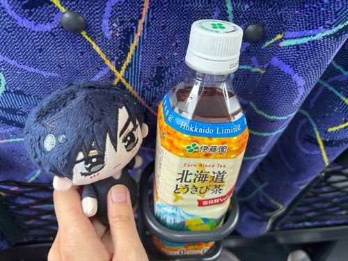 🌹：途中のSAで少しトイレ休憩と飲み物を買ってきた。これはこの北海道限定のとうきび茶だそうだ。
蓋を開けた瞬間、🌽のいい匂いがしたな。