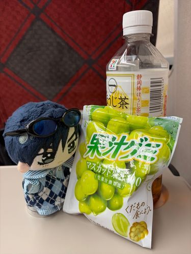 🌹:今北陸新幹線の終電(東京22時8分発のあさま)に乗っているんだが
小腹が減っているので、シオンのおふくろさんが持ってきた果汁グミのマスカット味をつまんでいる。
シオンはこういうグミも滅多に食べないが、たまに食べると美味しいと言っているな。