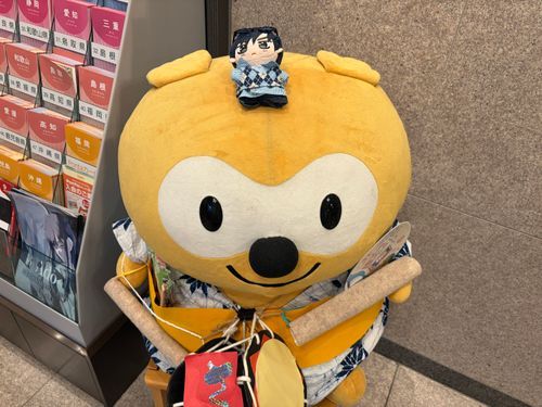 🌹🕶:とりあえずホテルに荷物だけ預けてきた。ルートインなんだが……
何だ?このでかいタヌキは?
(随分柔らかいが……)
👩🏻:それ?LAWSONのポン太だよ めちゃくちゃでかいね😂