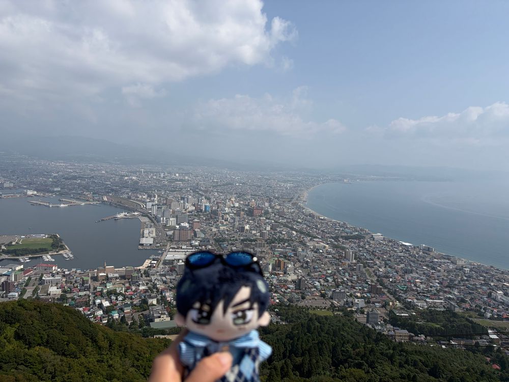 🌹🕶：今回のレンタカー SUBARUの𝗜𝗠𝗣𝗥𝗘𝗭𝗔で函館山山頂まで来た。
心音は昼間の函館山は初めてだそうだが、絶景だな。