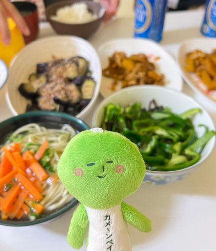 きょうのごはん🍚
やどはじすいだから、あるじと友達がいっしょに作ってるんだぁ😊
おきなわそばと、むげんピーマン🫑となす🍆いため^ ^