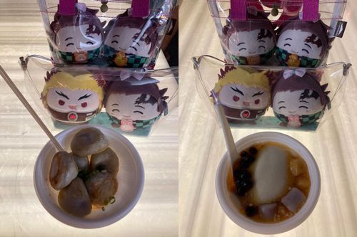 🙋‍♀️
「夕飯はコチラです👐焼き小籠包(¥800-)と豆乳プリン(¥750-)😋お値段は可愛くないけど美味しかったです‼️」
長男(っ◜◡◝ｃ)🐰
「胡麻団子も食べたかったけど予算オーバーになるから食べれなかったらしいですよ💦」
