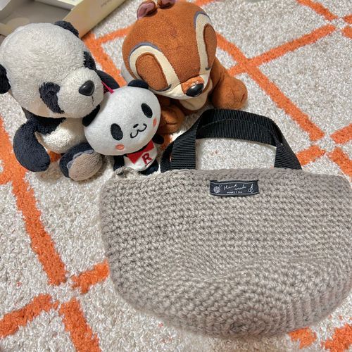 ご主人さまが、ミニバッグつくってくれたパン！👀🧶👜✨なかなか良い感じだパン🐼🌟お出かけのとき、このバッグに入れてもらおっと♪🐾