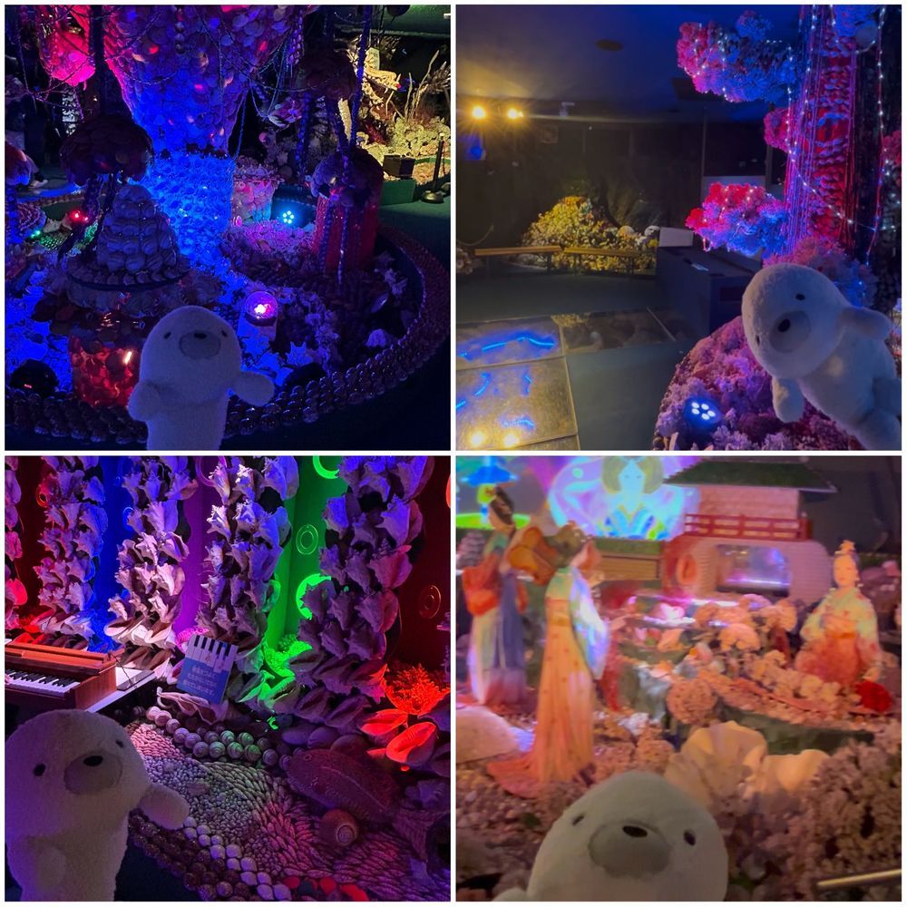 きのうのつづきのファンタジー館のお写真だパン🌟🐼📸ぜーんぶ貝殻でつくられてて、とっってもすてきだったんだパン❣️👀✨エサ占いとかビンゴもあって、たのしかったパン♪