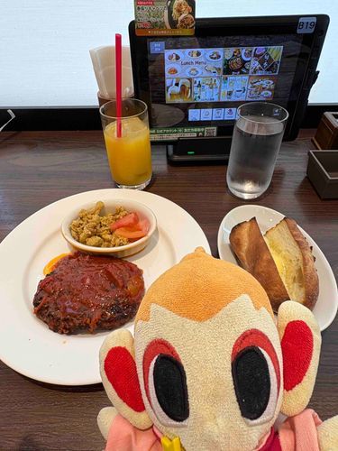 原画展の後のご飯！
ヒコが肉食べたいってリクエストでハンバーグ！
トマト煮込みでうまうま！