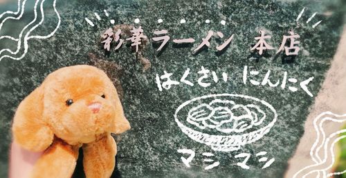 ラーメン　食べた！🍜すっっっっごいたくさん　ニンゲンさん待ってたのだ‼️
はくさい　にんにく　たっぷりラーメンなのだ！うまし‼️
かおりもたっぷりだから　ボクは外で　おるすばん〜