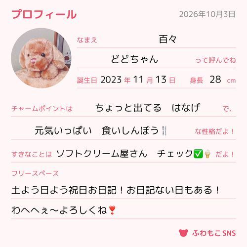 プロフィール　作った‼️
ふわもこのみんな　ボク　どど！よろしくね〜❣️