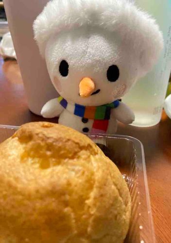 クリスマス生まれのたまゆき。ウェルカムシュークリームだよ。