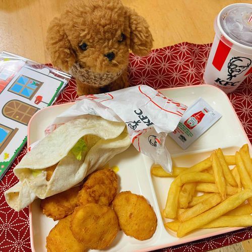どなるど　おじさん　が　おやすみ　だった　から　きょうは　かーねる　おじさん　に　したん　だって　　　ちきん　ぱーてぃ　だね
