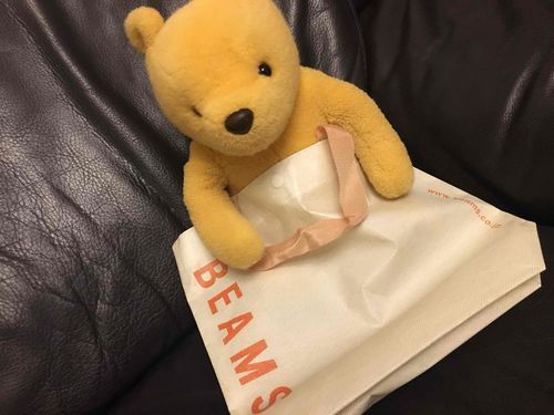 BEAMSでお買い物したよ。同居中のお友だちにプレゼント！
ショップバッグは今夜のぼくのベッドになるの。