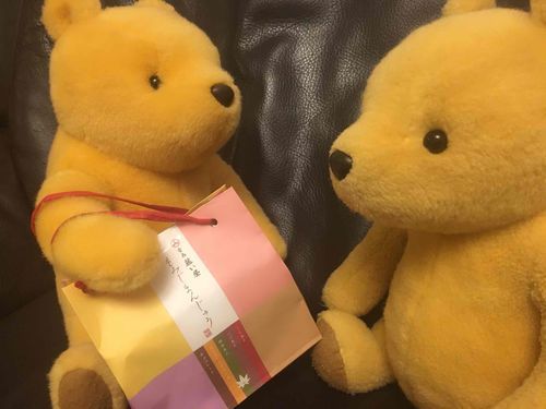 広島に行ってきたみたい。
もみじまんじゅう貰ったの。ぷーはつぶ餡派なんだけど、お友だちはこし餡派なんだって。えーーー。