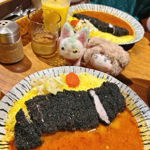ゆうじんのまめのすけと、かれーだ🍛このくろいのは、じつはかつれつなんだよ。おいしかったぞ☺️✨
