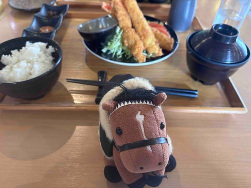 おどう、エビフライ定食だよ
衣がザクザクしてて美味しそうだね！