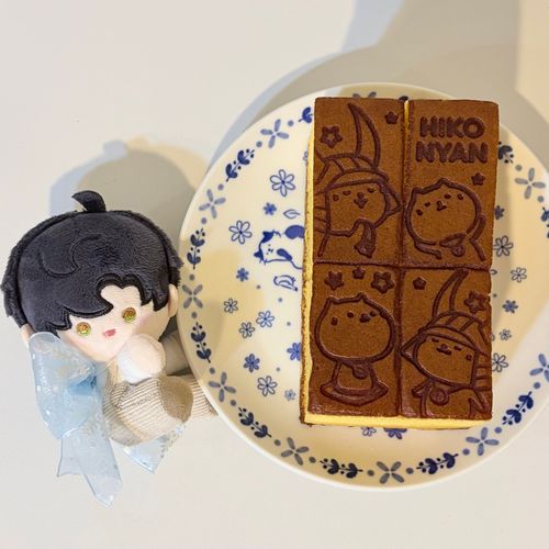 ひづがお姉さんからお土産をもらったようだ。ひこにゃんカステラ……可愛さと美味しさが共存した素晴らしいお土産だな。