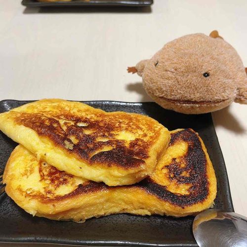 ぱん！
(こんにちは、ぱんちゃんです フレンチトーストをたべました とっても甘くておいしかったです)