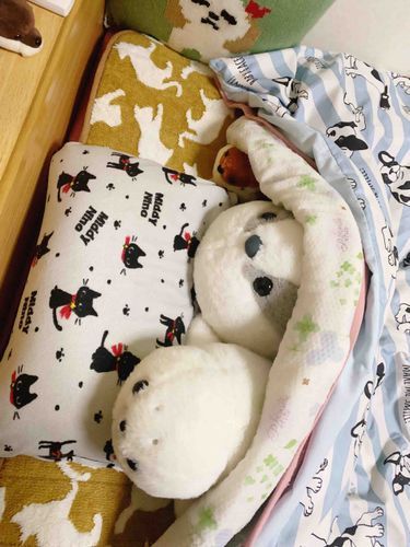 ぬくぬく！
さいきん あったかく なってたのに
きょうは すこし はだざむい です。
こんなひは おふとんに くるまって
ねむるまで みんなで おはなし！

……ねむく なって きちゃった……