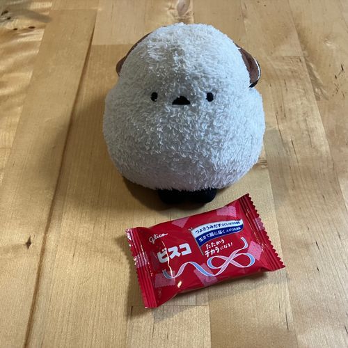 🐣お姉ちゃんからおやつもらったでち😊これ大好きでち。おほっ💗おほほっ💗
👩よかったわねシマちゃん💗このお菓子もロングセラーよね😊