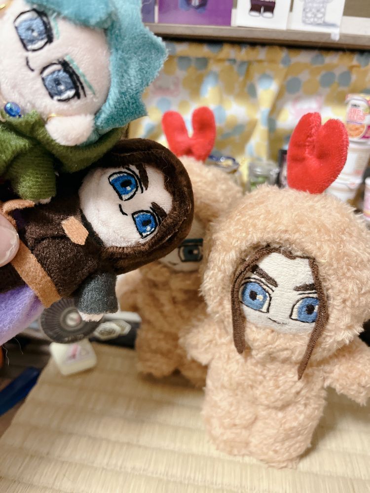 これは7cmのおまもりミニぬいちゃん。人間が駄々をこねたためぬいたちが作ったちいさき綿。ぬいたちの代わりにたまに写真に映る。帰ったらこうやって(四枚目)記憶を共有するのだ…んみょみょみょ………