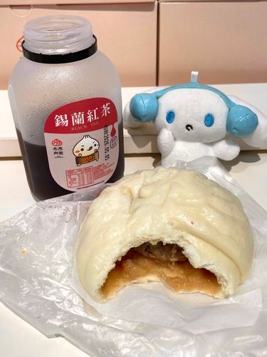 今日のお昼はたまたま見かけた肉まんだよ！
結構大きいんだよ💦
台湾南部はなぜか紅茶が多いんだけど、これがなぜかとっても美味しくて、おねえちゃんは旅行中3杯飲みました…笑
すこーし甘いの。
あと、台湾特有のかわいいキャラをパケに描きたがるね🩵