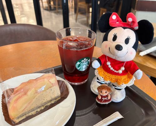 ぬしさんのお友達とスタバでお茶したの🫖✨
食べたかった白桃＆アールグレイタルトなの🍑✨
